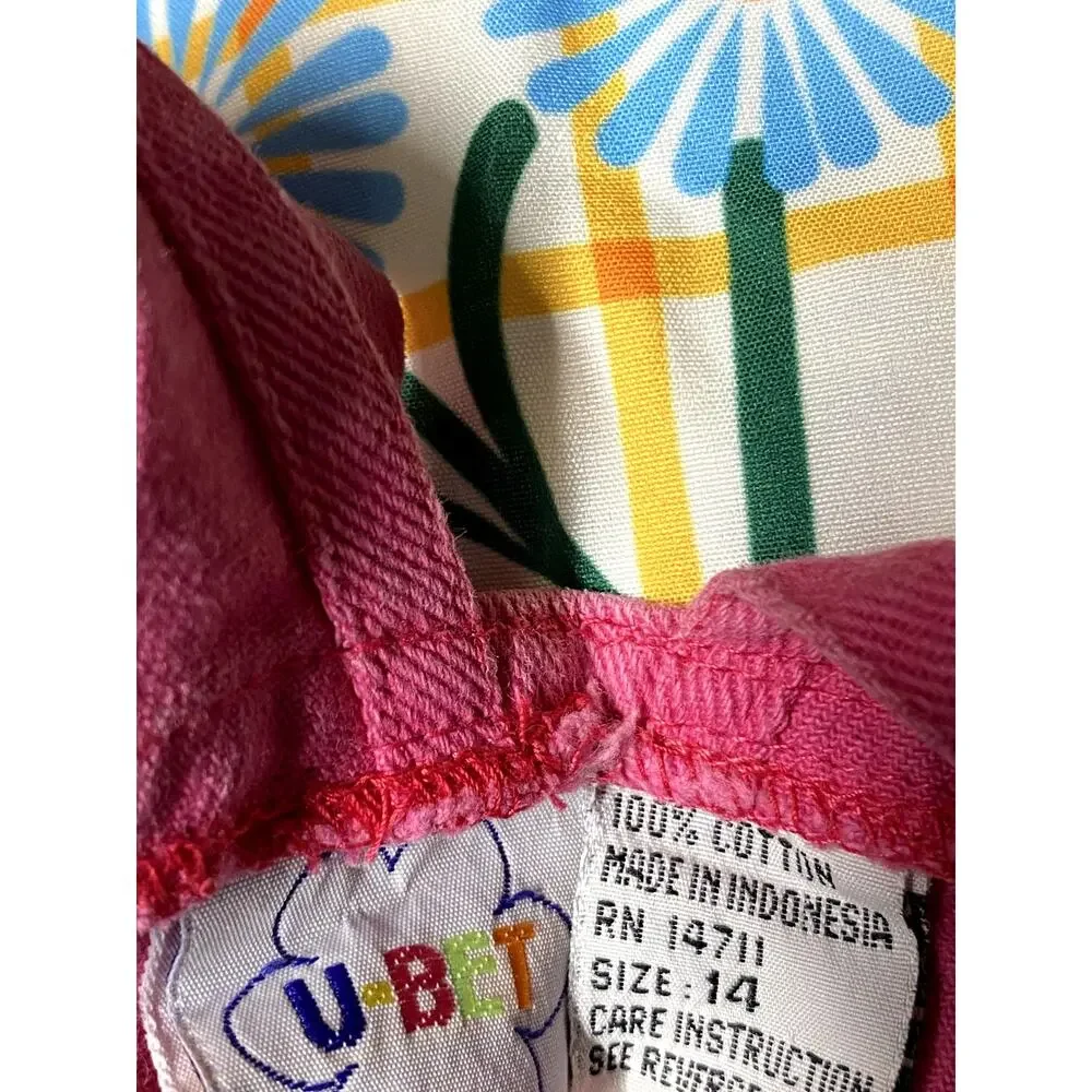 VINTAGE U-BET GIRLS DENIM PINK OVERALL SHORTS SIZE 8/10